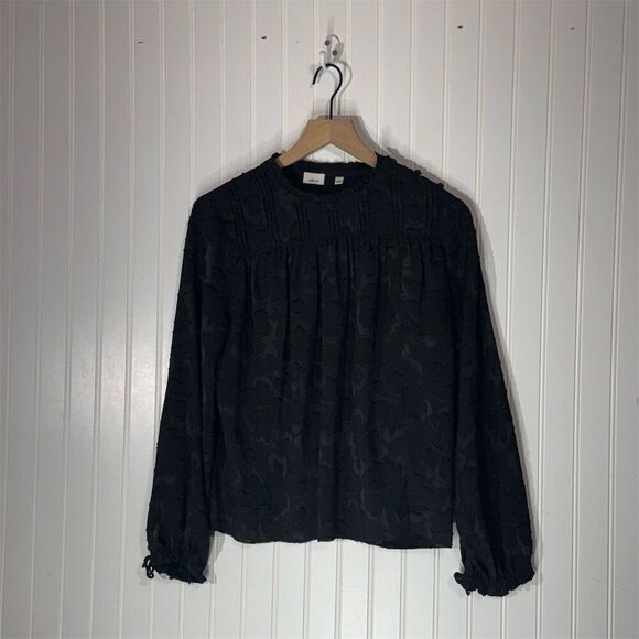 Wilfred by Aritzia Black Textured Floral Blouse S Romantic Goth Cottagecore Top - Picture 1 of 10